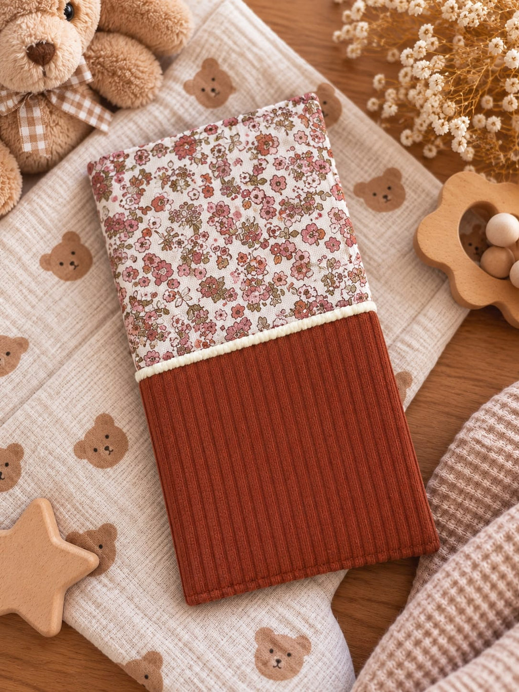 Protège livret de famille personnalisable en velours côtelé et tissu à motifs cocoleeline