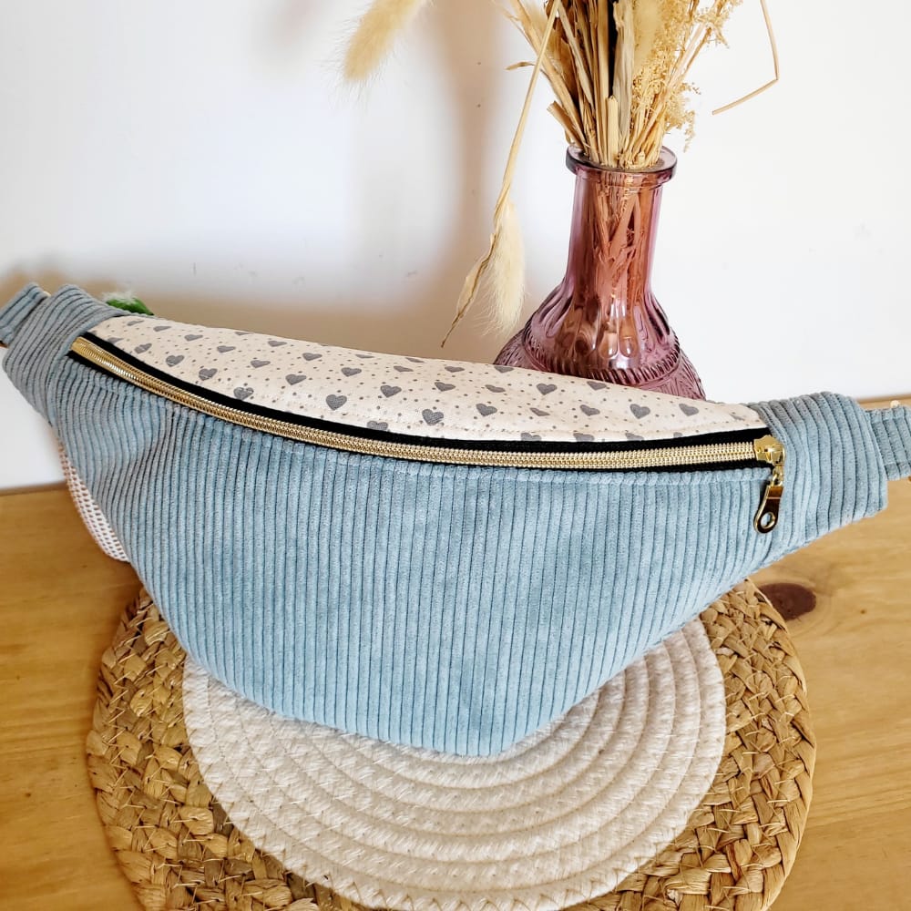 sac banane velours côtelé bleu