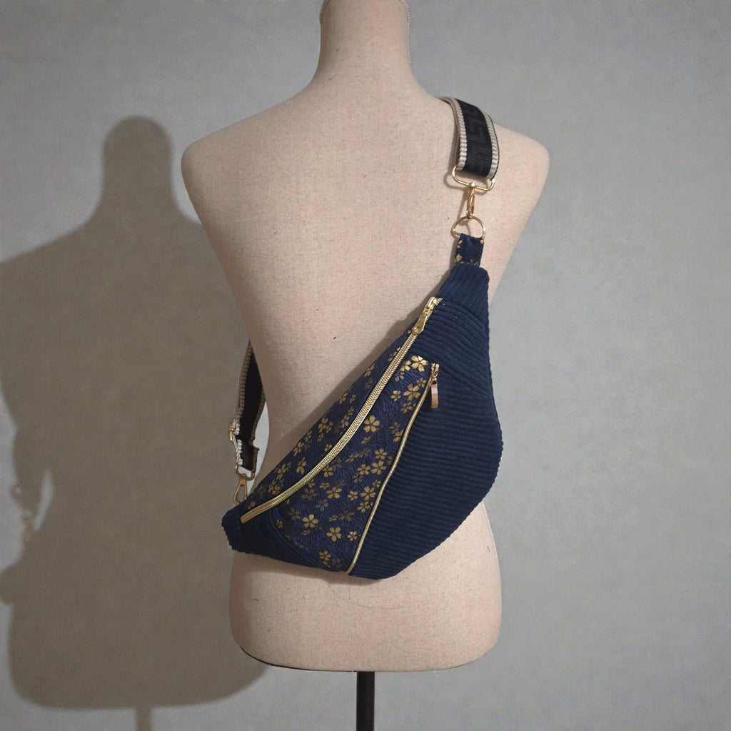 Sac banane femme velours côtelé  bleu foncé , 100% personnalisable cocoleeline