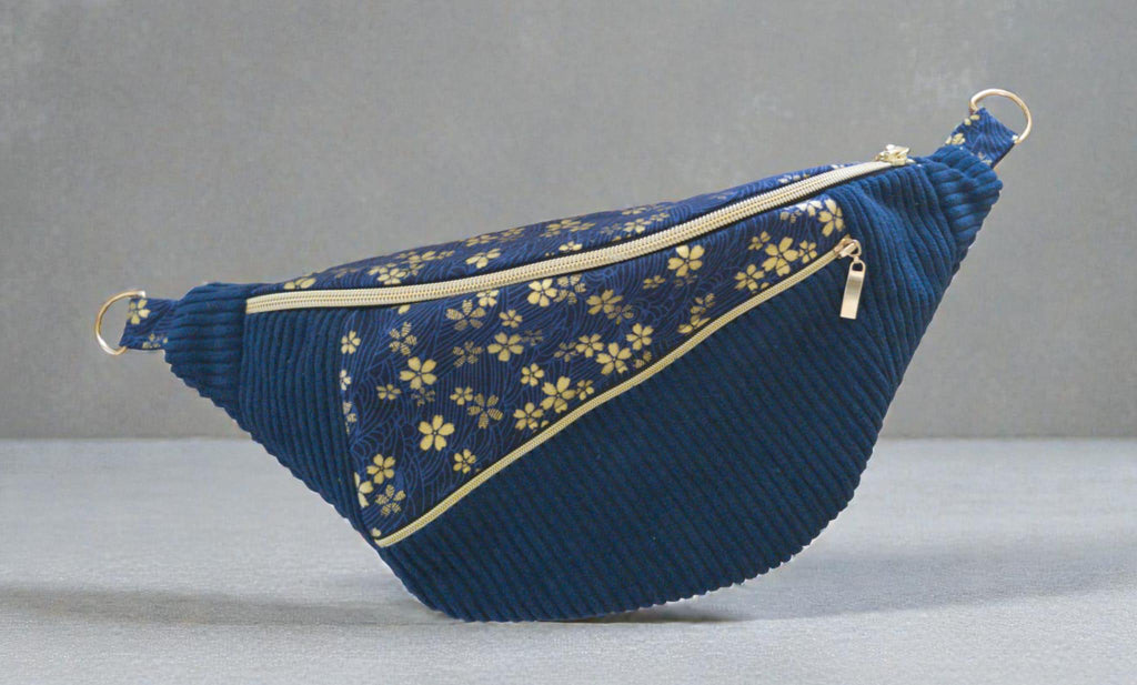 Sac banane femme velours côtelé  bleu foncé , 100% personnalisable cocoleeline