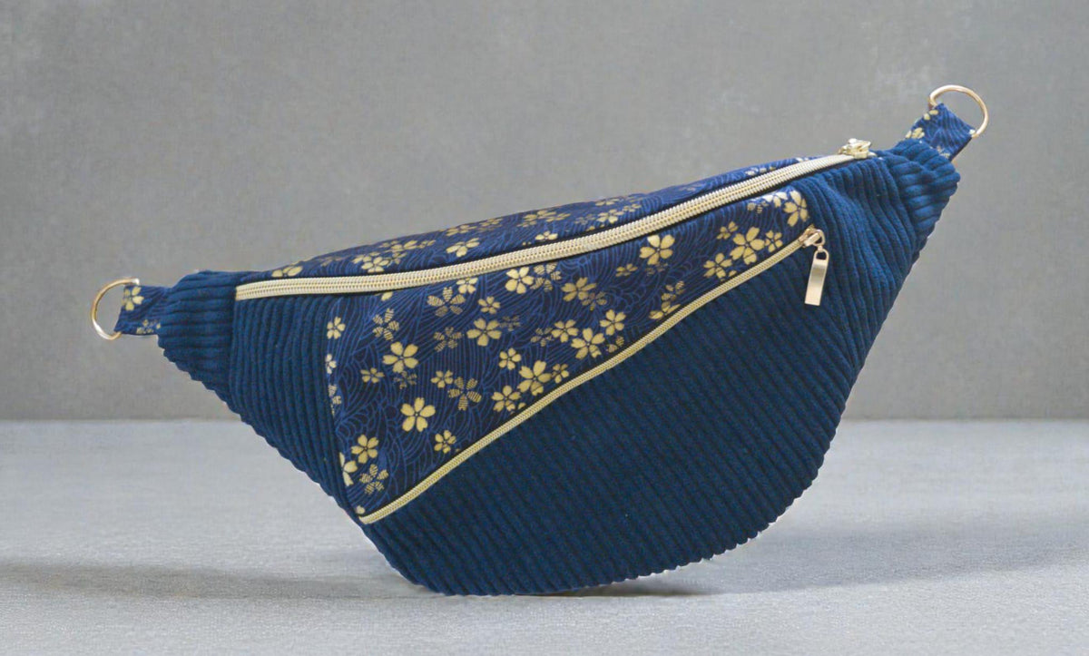 Sac banane femme velours côtelé  bleu foncé , 100% personnalisable cocoleeline