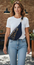 Sac banane femme velours côtelé  bleu foncé , 100% personnalisable cocoleeline
