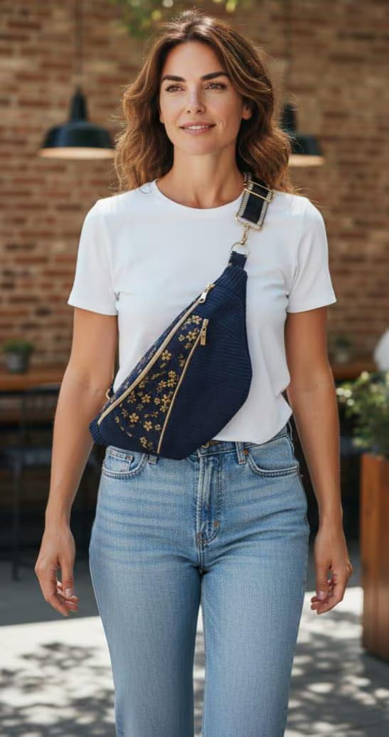 Sac banane femme velours côtelé  bleu foncé , 100% personnalisable cocoleeline