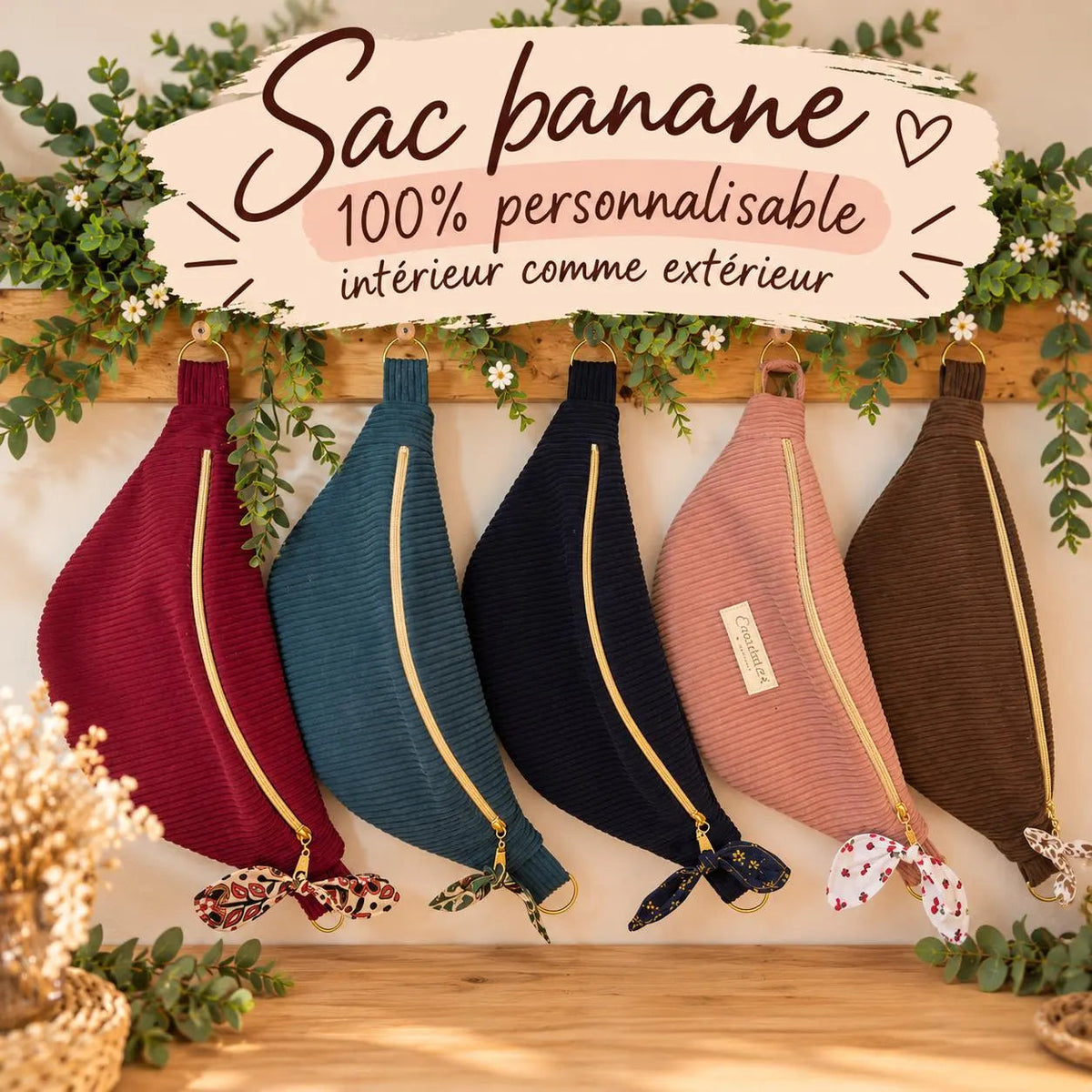 Sac banane pour femme en velours côtelé 100% personnalisable cocoleeline