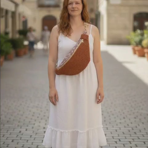 Sac banane pour femme  terracotta en tissu velours
