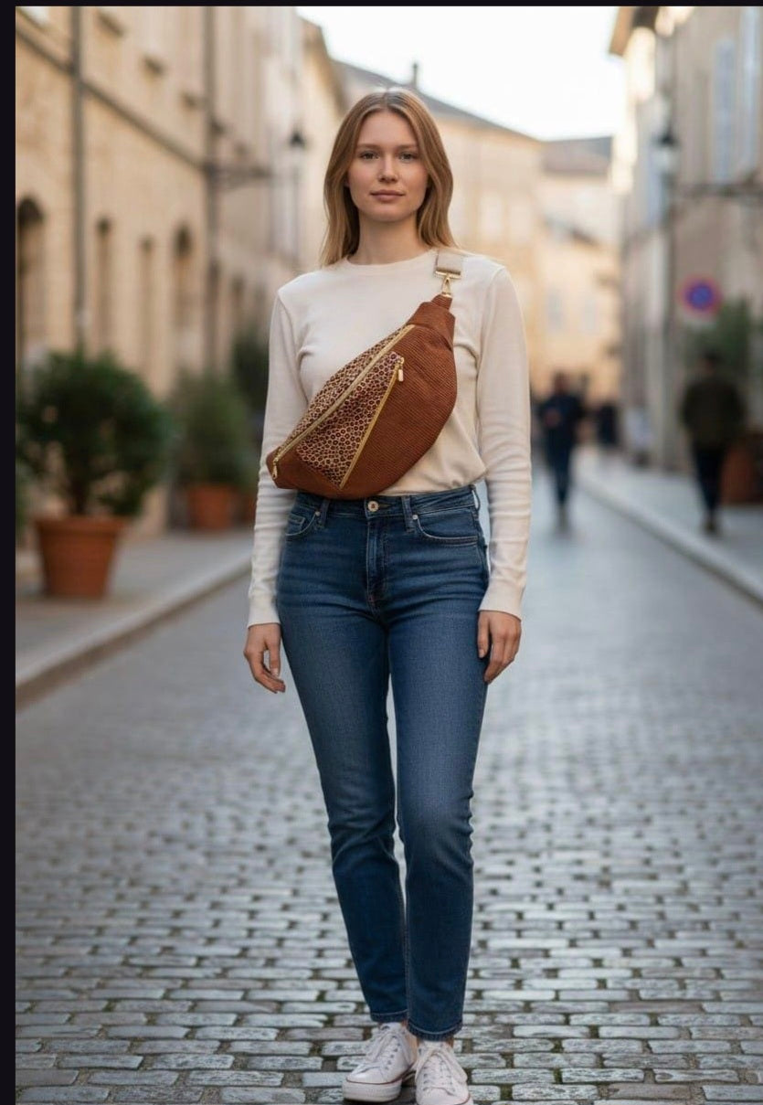 Sac banane léopard,  marron taille XL cocoleeline