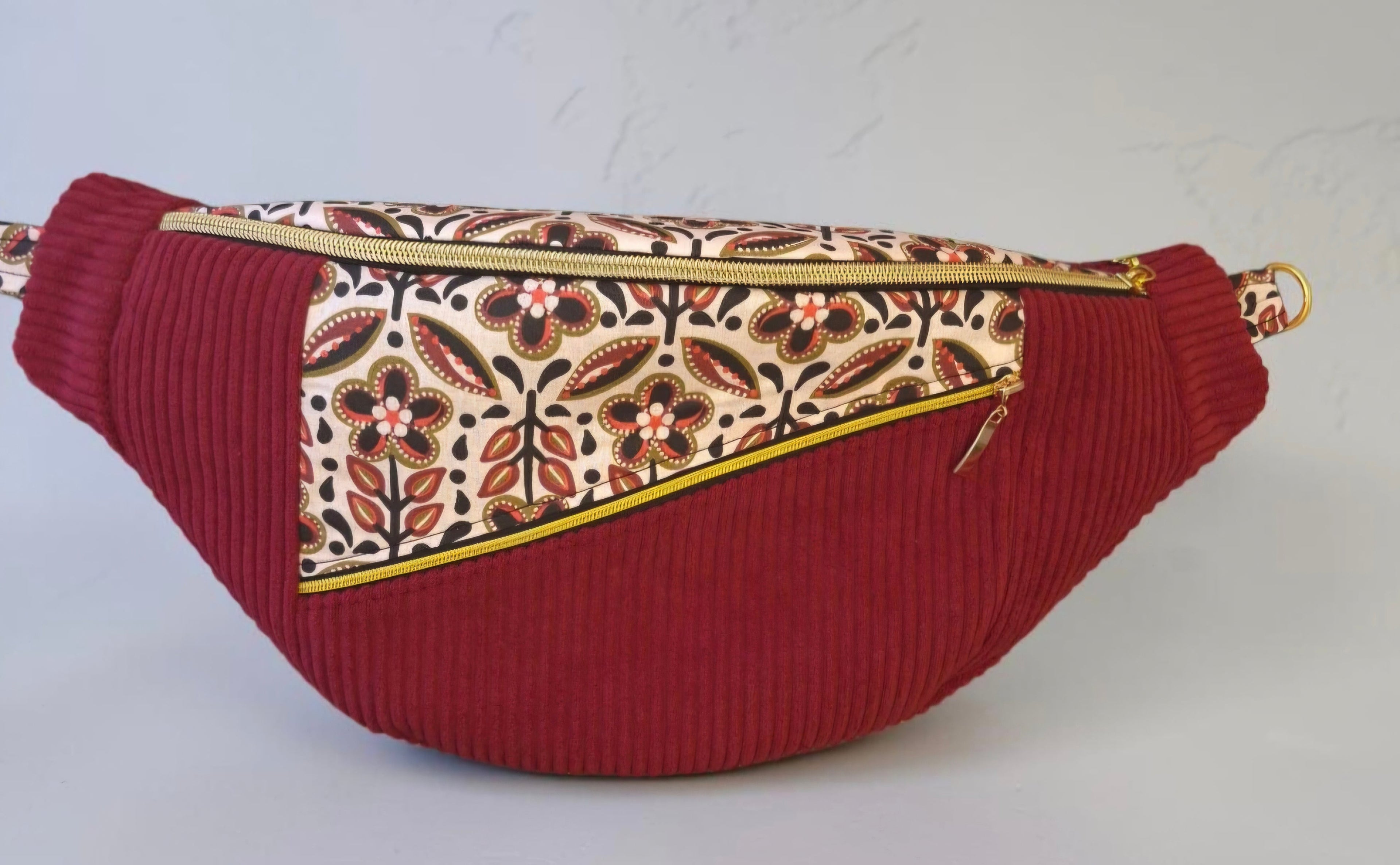 Sac banane pour femme XL en velours côtelé bordeaux cocoleeline