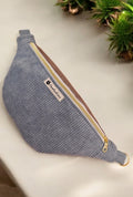 Sac Banane Bleu en Velours Côtelé avec Rabat Simili Cuir Doré –Fabrication 100% Française | Style et Élégance "VELOURWAVE" cocoleeline