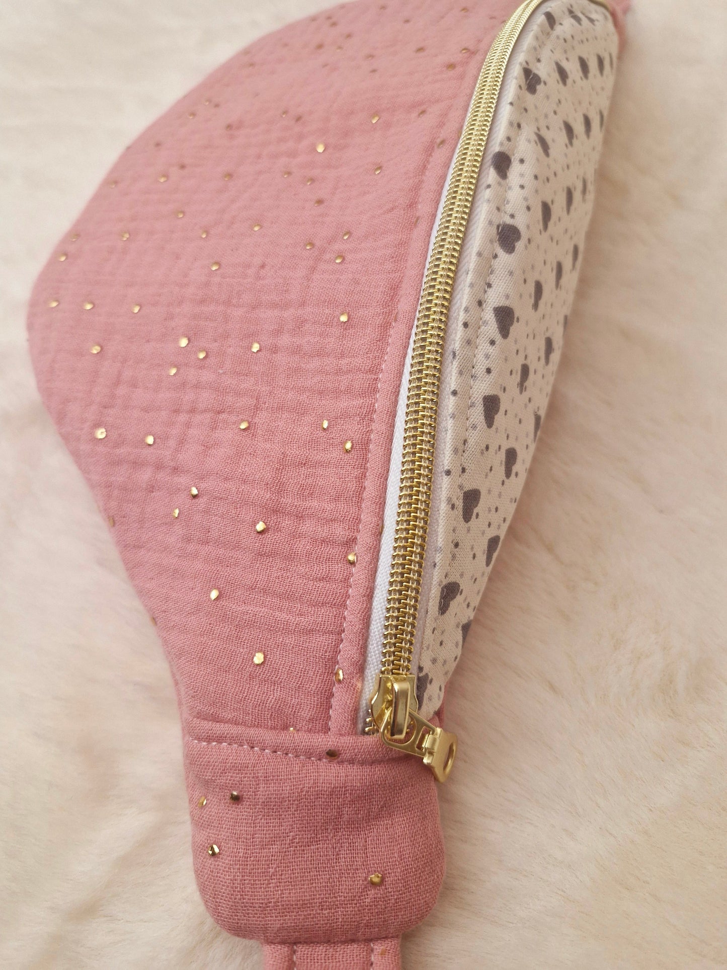 Sac Banane Femme en Double Gaze Rose avec Motif Petit Cœur - Accessoire Tendance et Confortable "VELBAN" cocoleeline