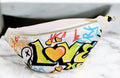 Sac banane femme en velours côtelé blanc écru et motif grafiti  "GRAF" Ma boutique