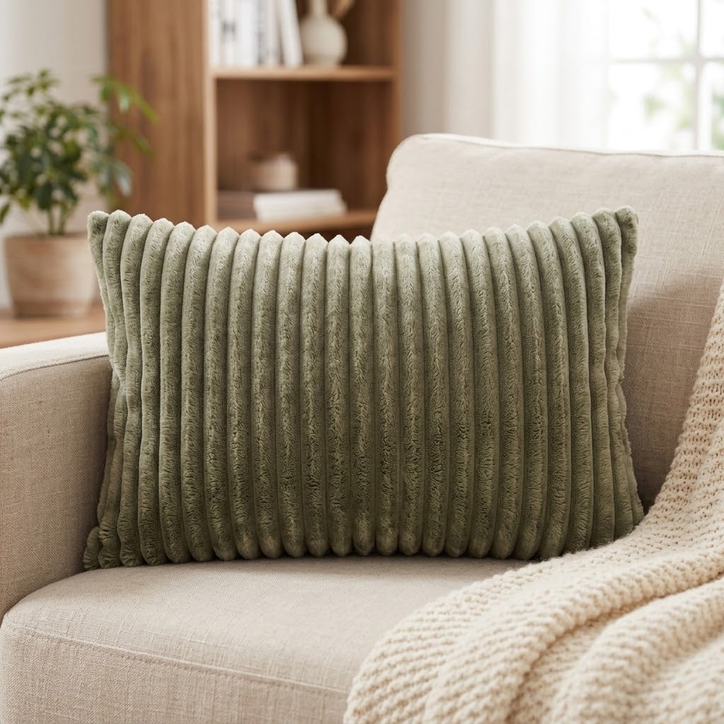 Housse de Coussin en Velours côtelé Vert – Douceur et Élégance cocoleeline